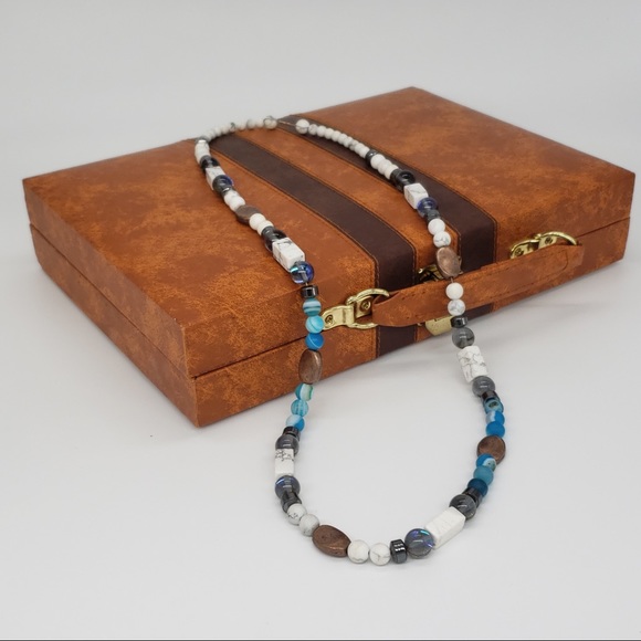 Boho Copper, Blue Agate,Hematite Bead Necklace - Picture 7 of 12